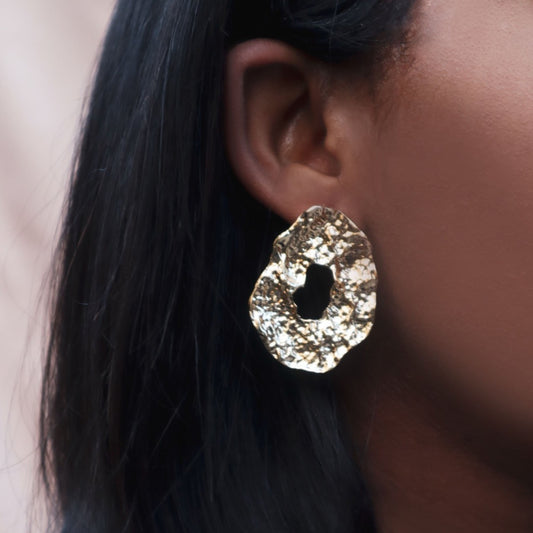 House of Royal Salomé abstract and textured gold earrings product image on model