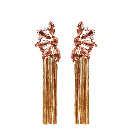 House of Royal Yarona rose gold earrings with floral gem stones design on plain background