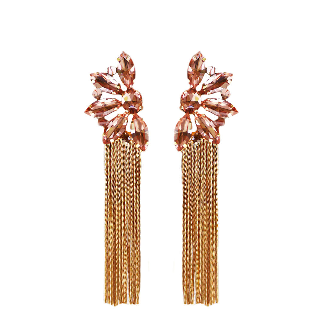 House of Royal Yarona rose gold earrings with floral gem stones design on plain background