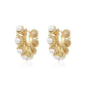 House of Royal Anelle huggie  gold earrings with pearl studs product image on plain background