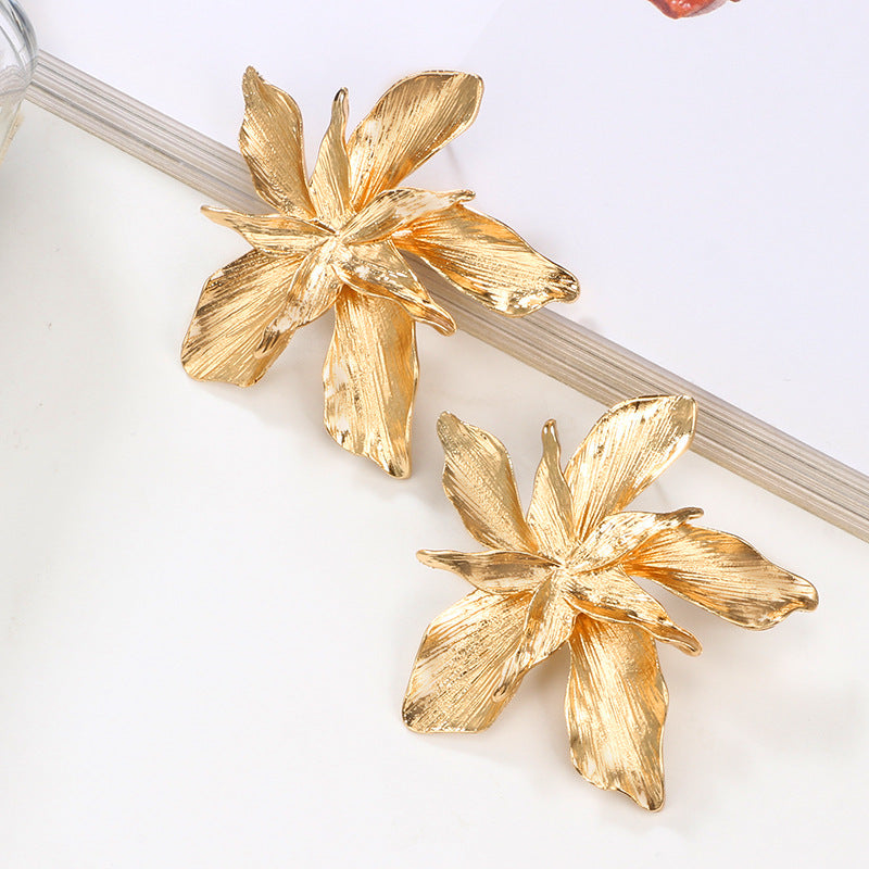 House of Royal Brie statement Flower gold earrings